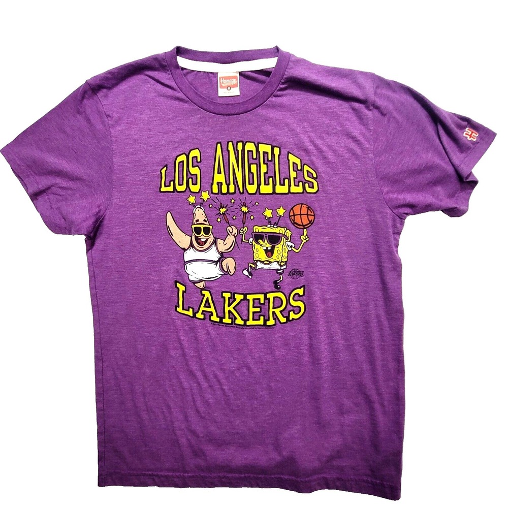 Los Angeles Lakers Basketball SpongeBob Mens Mediumβ Purple T-Shirt NBA - Homage